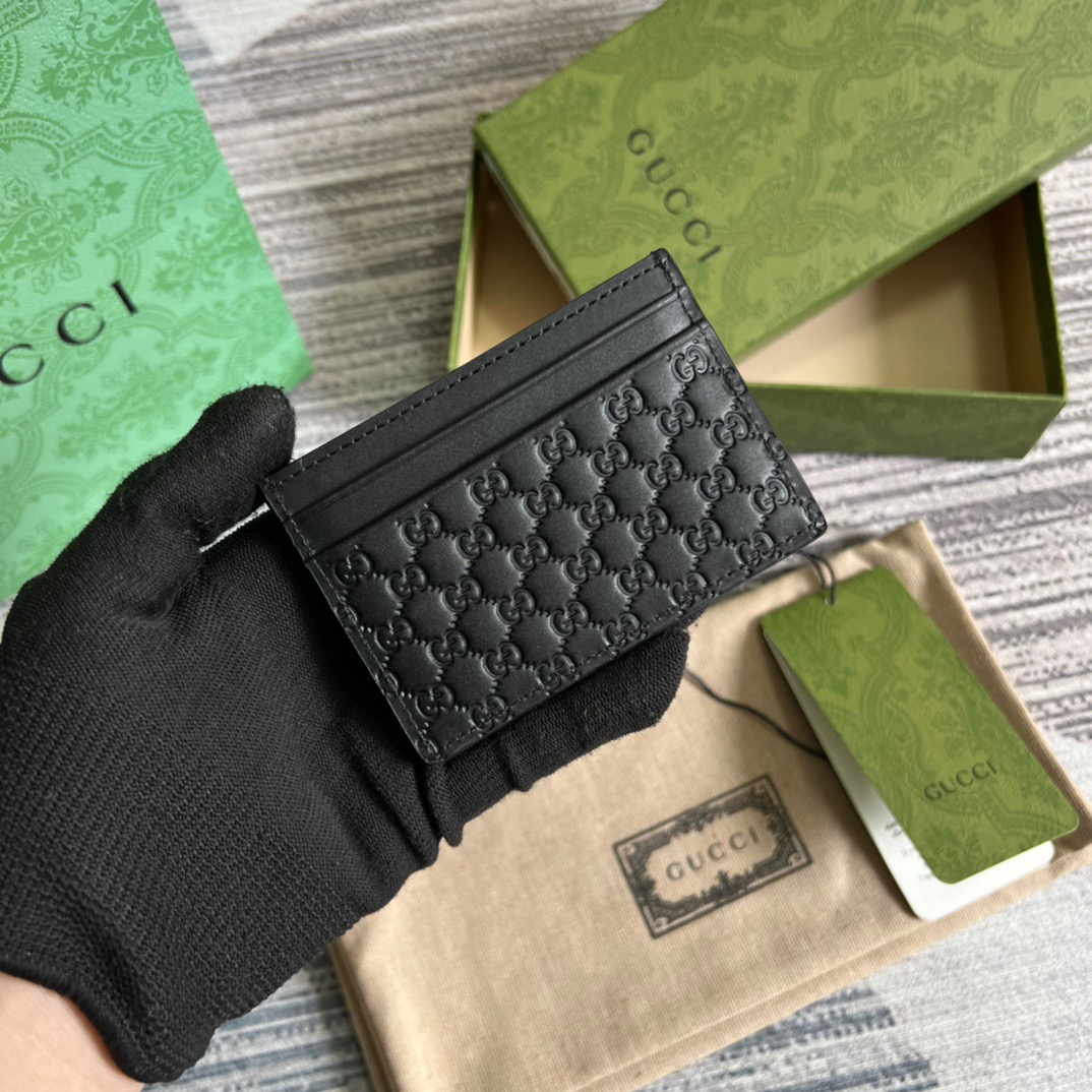 Gvc*1 GG Ssima Card Case Black For Men 3.9in/10cm ‎‎‎262837 BMJ1N 1000