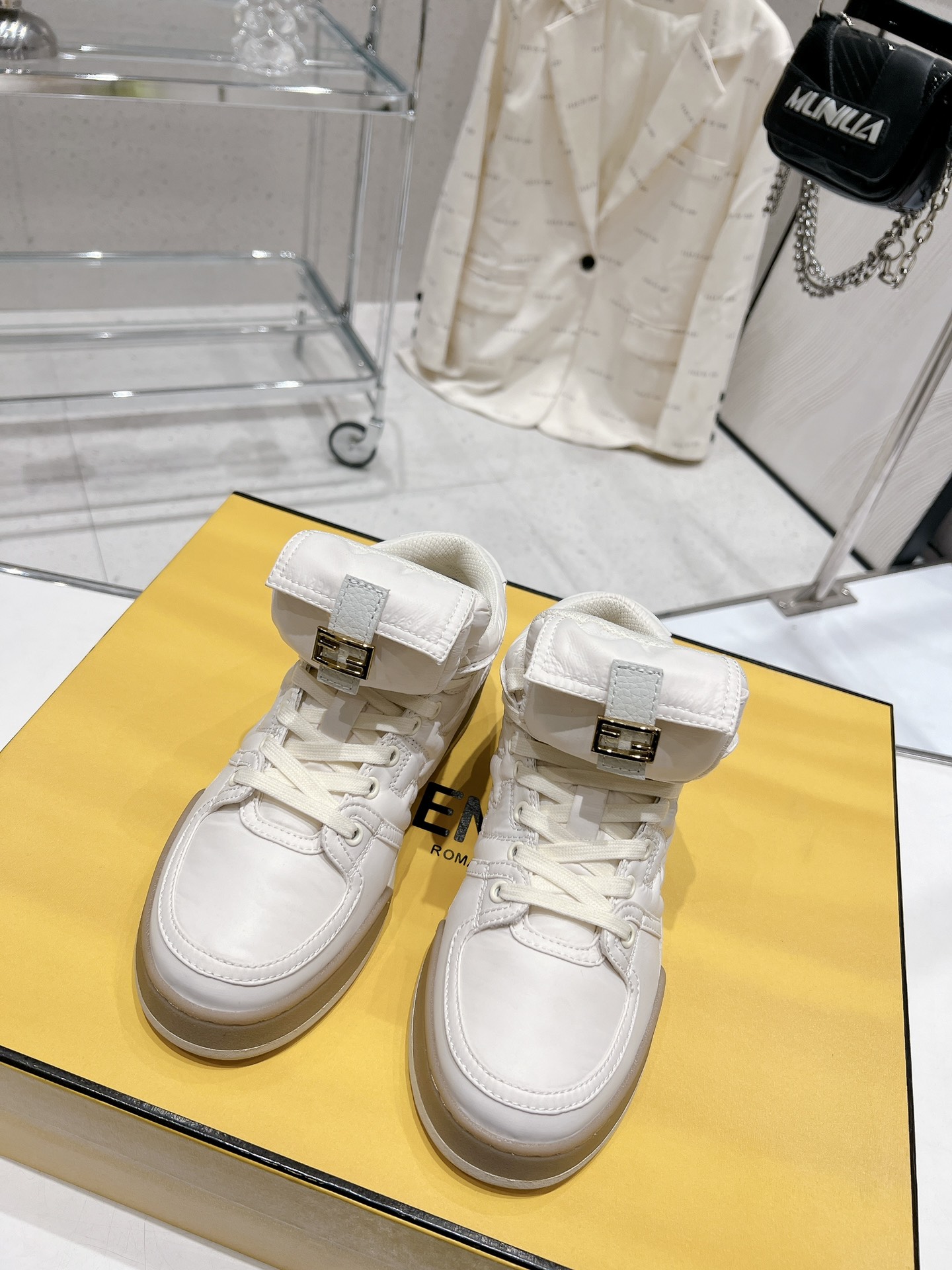 FD F**di Match Lace-Up High-Top Sneakers White For Women