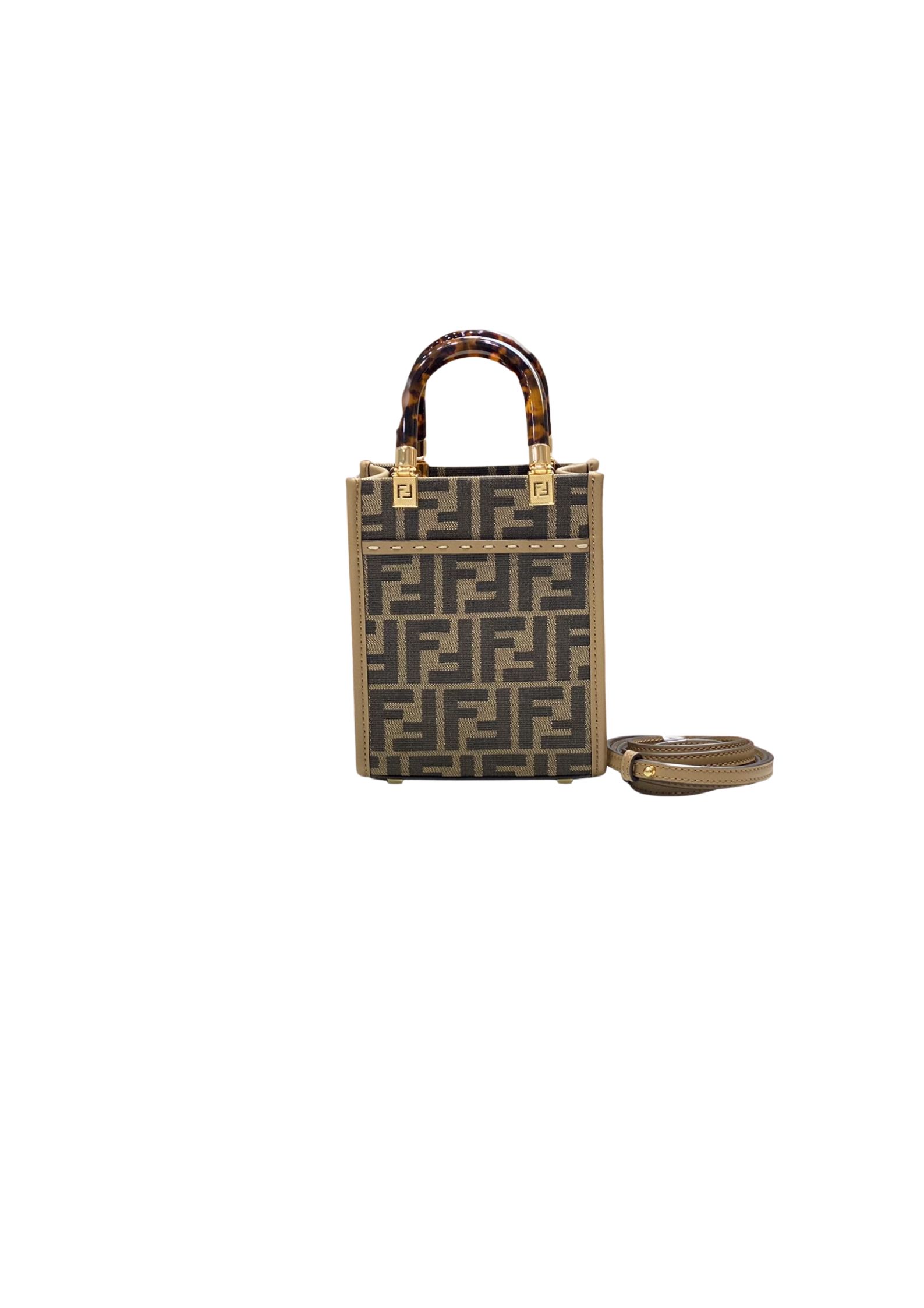 F**di FD Sunshine Mini Shopper Bag Brown For Women 7.1 in/ 18 cm