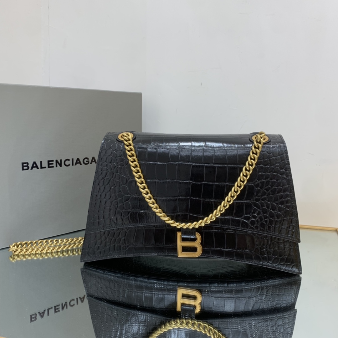 Ba1en*iaga Crush Medium Chain Bag Black/White For Women‎ 12.2in/31cm