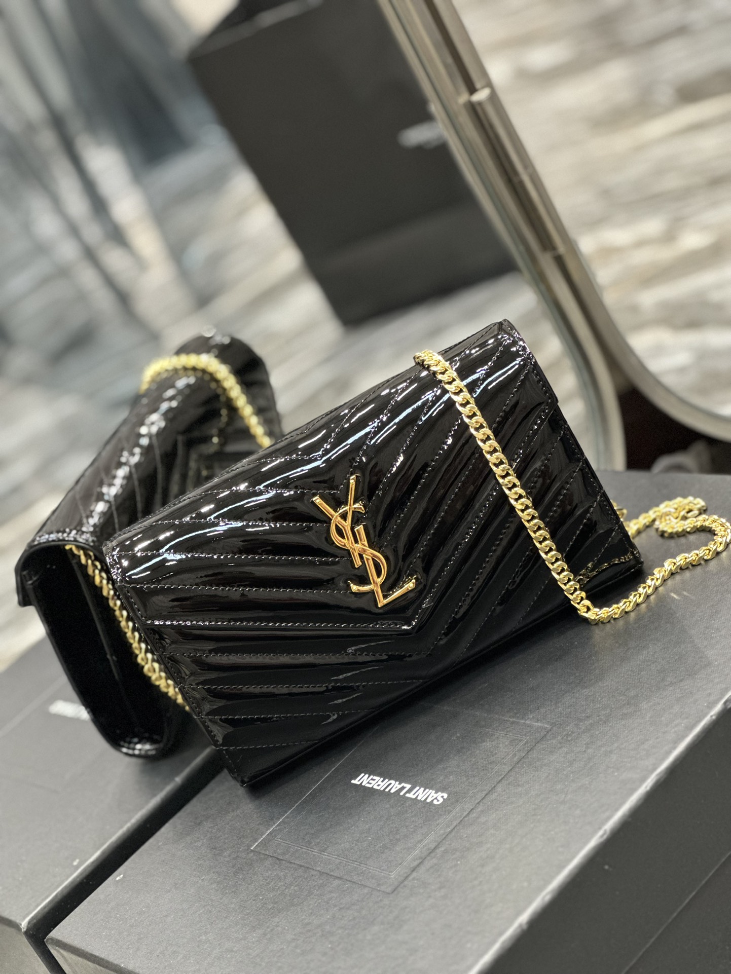 Sa1nt Lau*nt Envelope Small Bag Black For Women‎ 8.5in/22.5cm