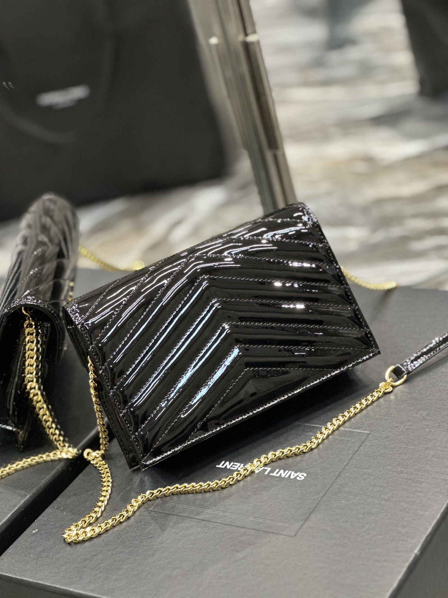 Sa1nt Lau*nt Envelope Small Bag Black For Women‎ 7.5in/19cm
