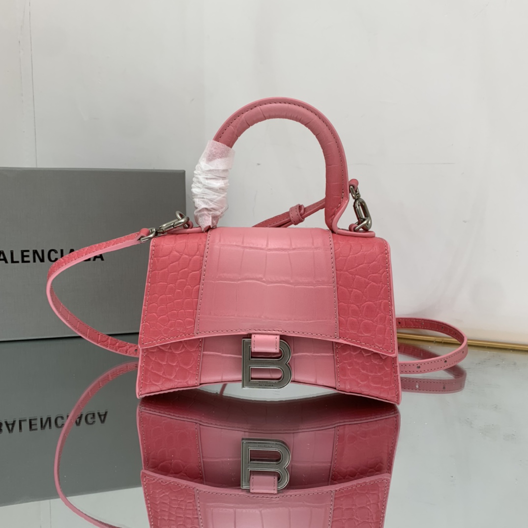 Ba1en*iaga Hourglass Small Handbag Black/Pink For Women‎ 9in/22.9cm
