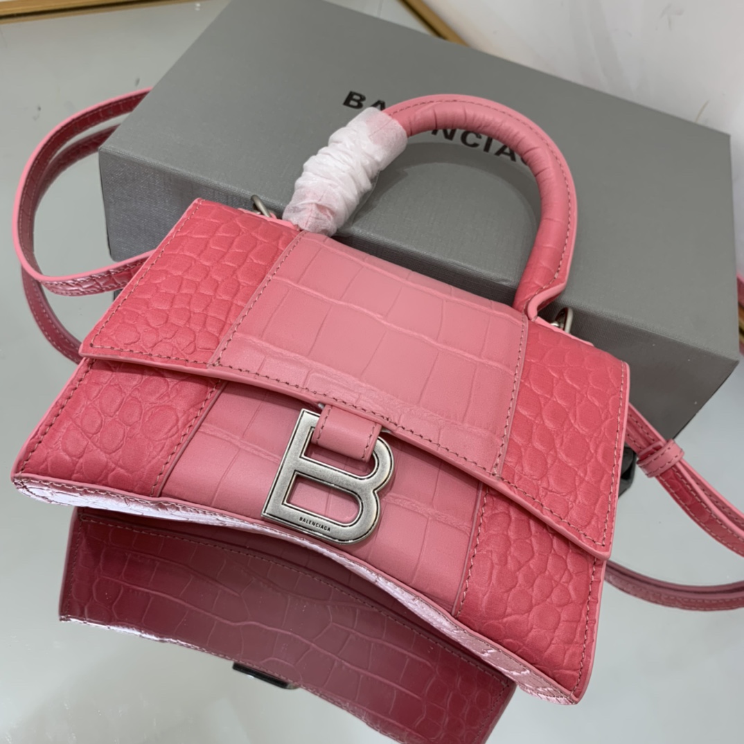 Ba1en*iaga Hourglass Small Handbag Black/Pink For Women‎ 9in/22.9cm
