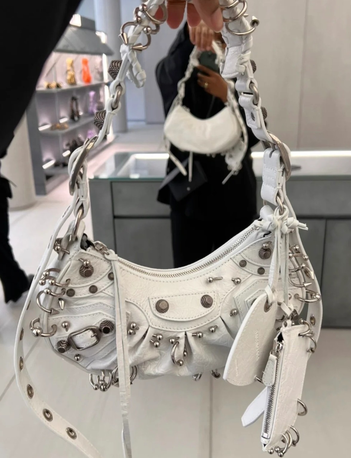 Ba1en*iaga Le Cagole XS Shoulder Bag Black/White For Women‎ 10.2in/25.9cm 671309210G81000