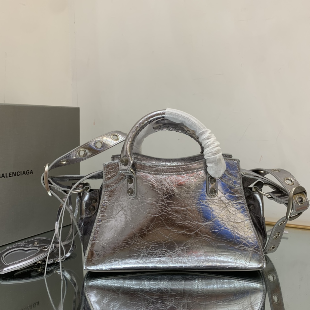 Ba1en*iaga Neo Cagole City Small Handbag Black/Silver For Women‎ 13in/33cm