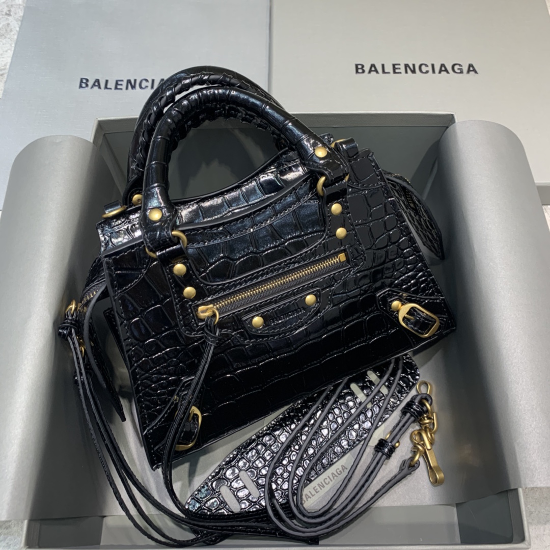 Ba1en*iaga Neo Classic Mini Handbag Black/Green For Women‎ 8.6in/21.8cm