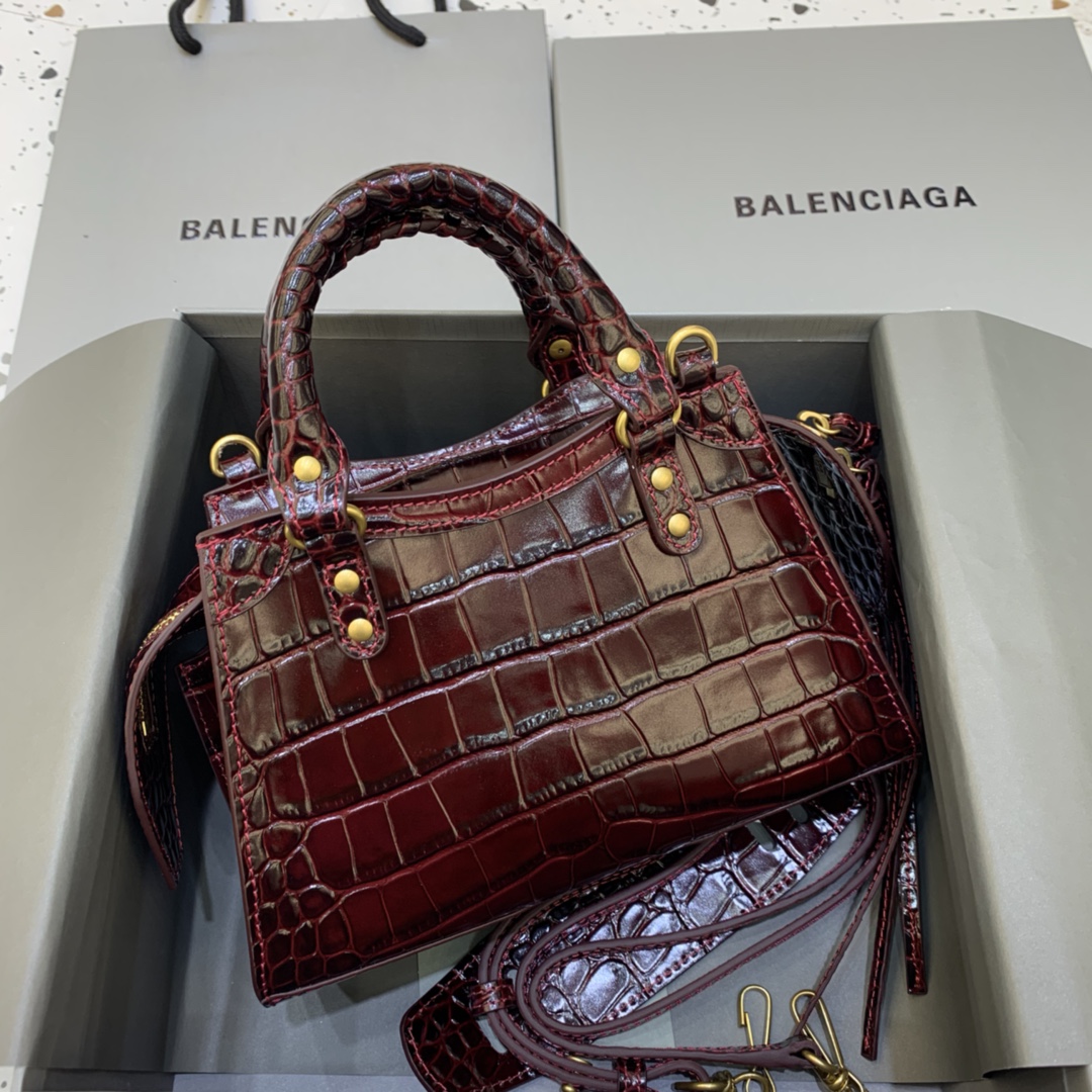 Ba1en*iaga Neo Classic Mini Handbag Black/Burgundy For Women‎ 8.6in/21.8cm