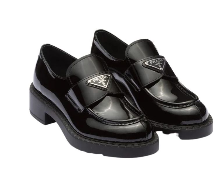 Pra*a Chocolate Patent Loafers Black For Women 1.9 in/ 5cm 1D246M_JHR_F0002_F_B050