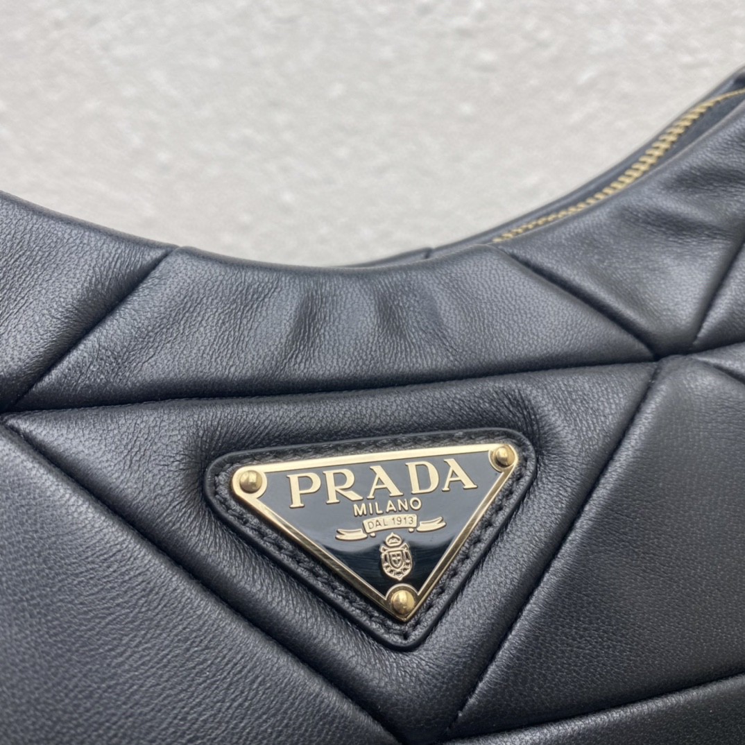 Pra*a Padded Hobo Bag Black/White For Women 9.5 in / 24 cm 1BC151_RDJN_F0002_V_B9O