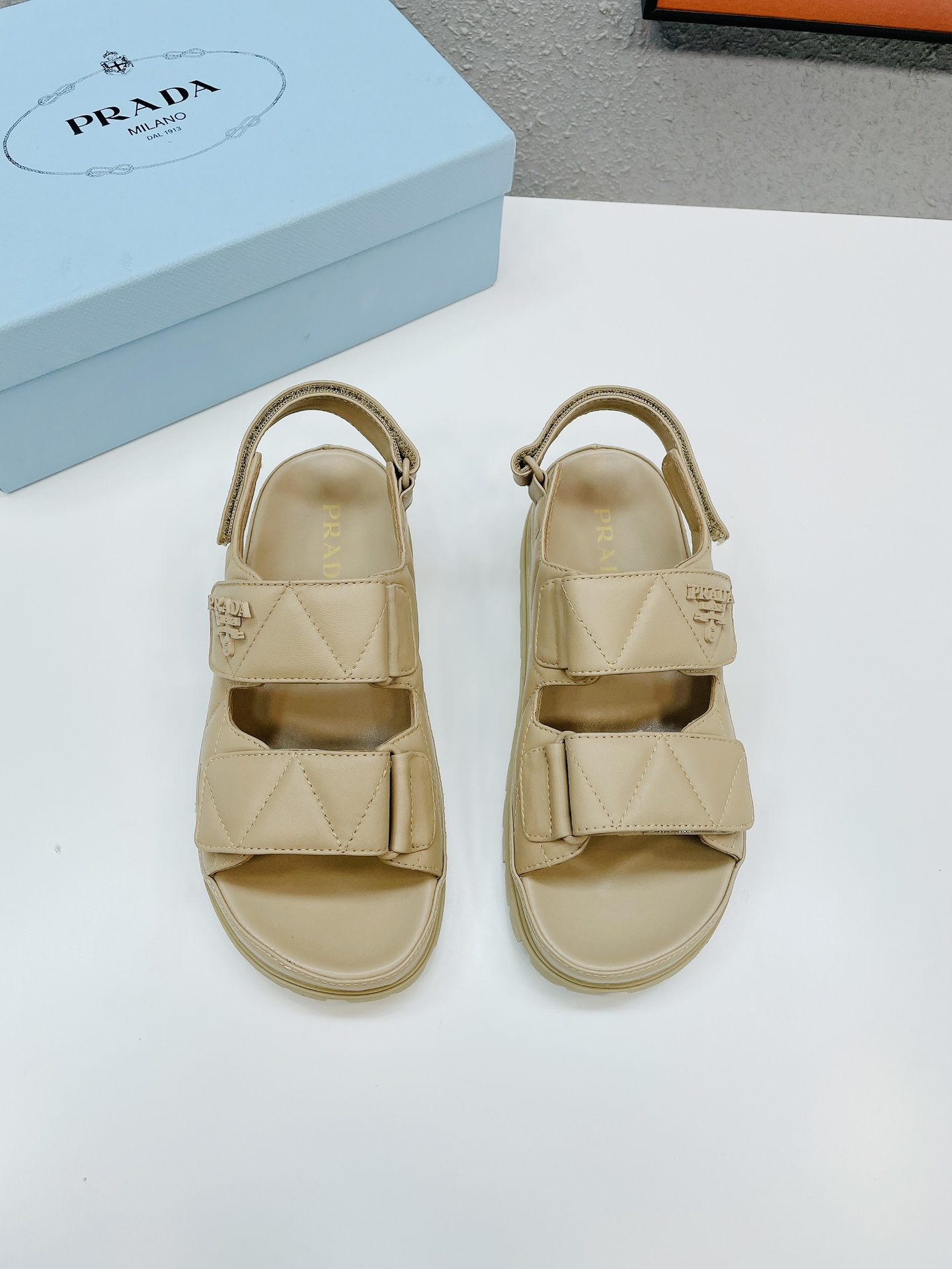 Pra*a Padded Nappa Sandals Beige For Women 0.8 in/ 2cm 1X721M_038_F0F24_F_020