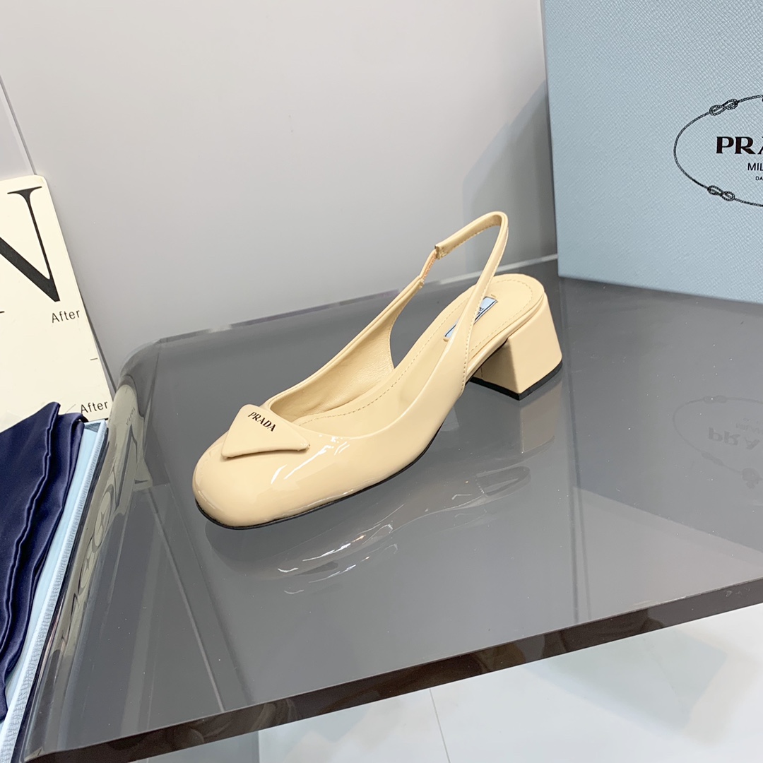 Pra*a Patent Slingback Pumps Beige For Women 2.1 in/ 5.5 cm