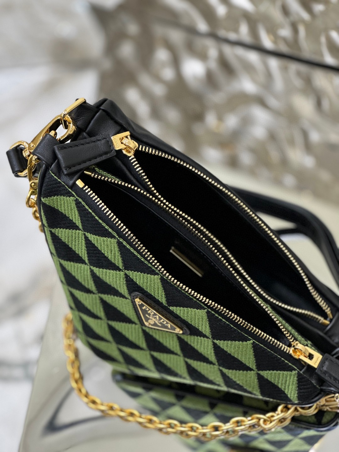 Pra*a Symbole Fabric Mini Bag Green/Grey For Women 11 in / 28 cm 1BC176_2FPN_F0G5R_V_OOO
