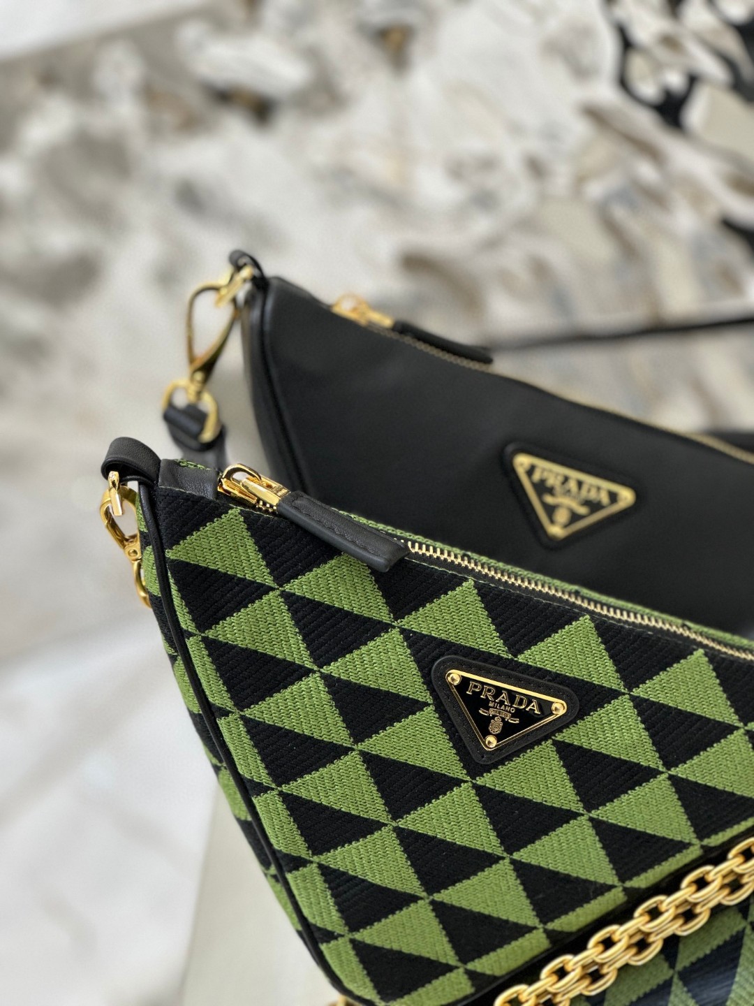 Pra*a Symbole Fabric Mini Bag Green/Grey For Women 11 in / 28 cm 1BC176_2FPN_F0G5R_V_OOO