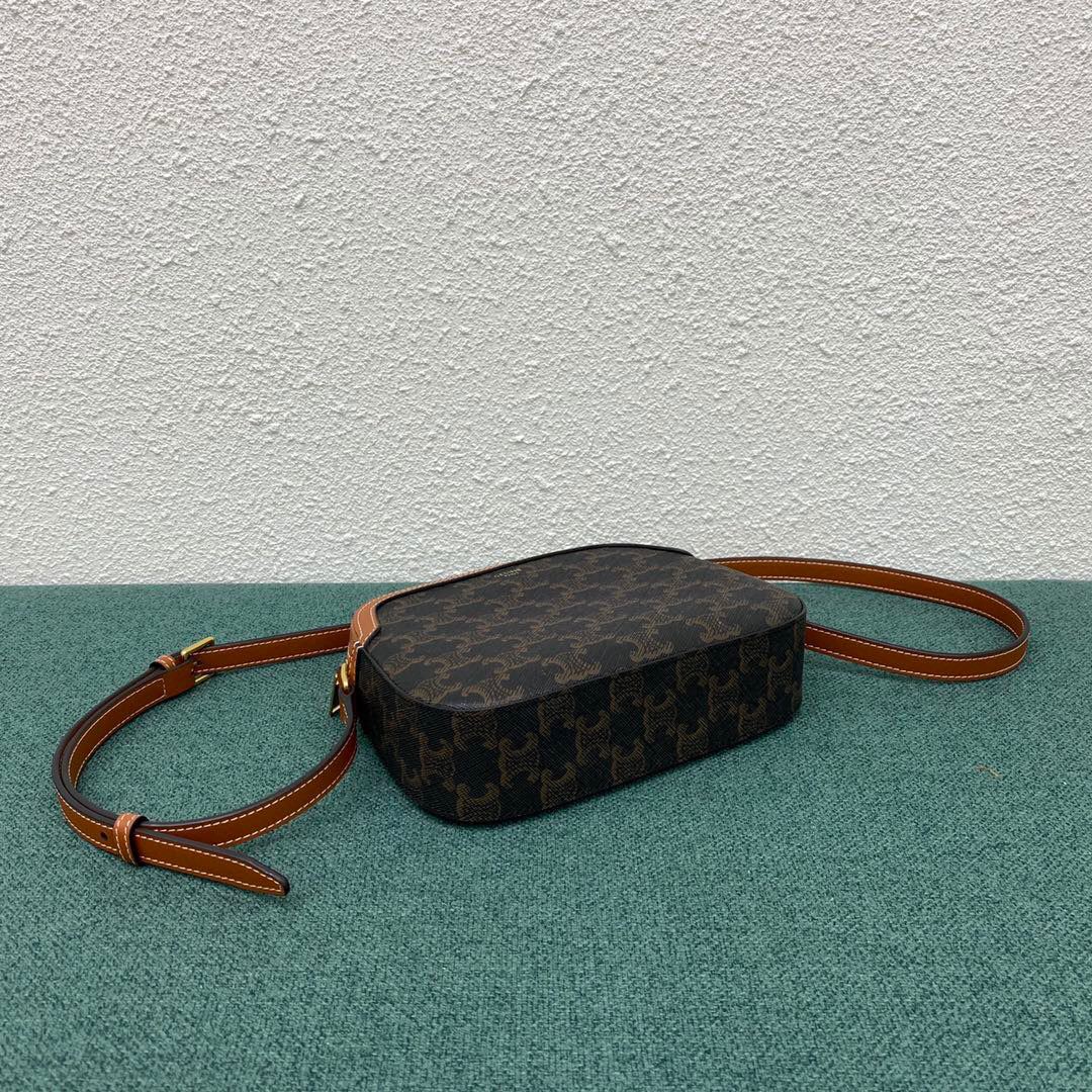Ce1i*e Small Camera Triomphe Canvas Bag Brown For Women‎ 8in/20cm