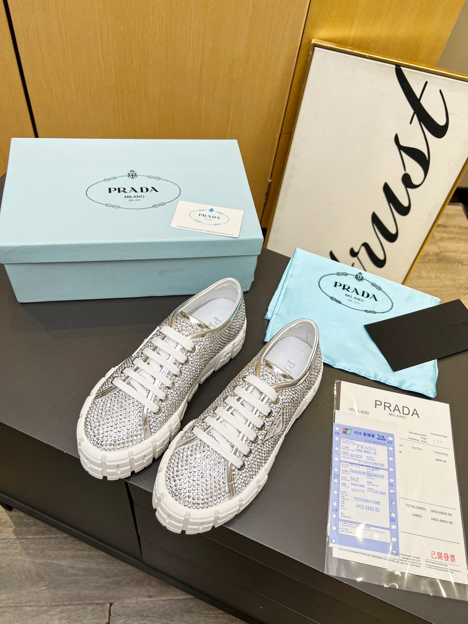 Pra*a Sneakers With Crystals White For Women 1.9 in/ 5 cm