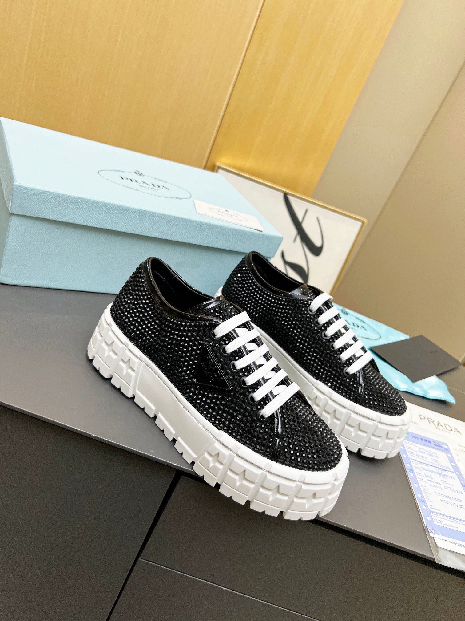 Pra*a Sneakers With Crystals Black For Women 1.9 in/ 5 cm