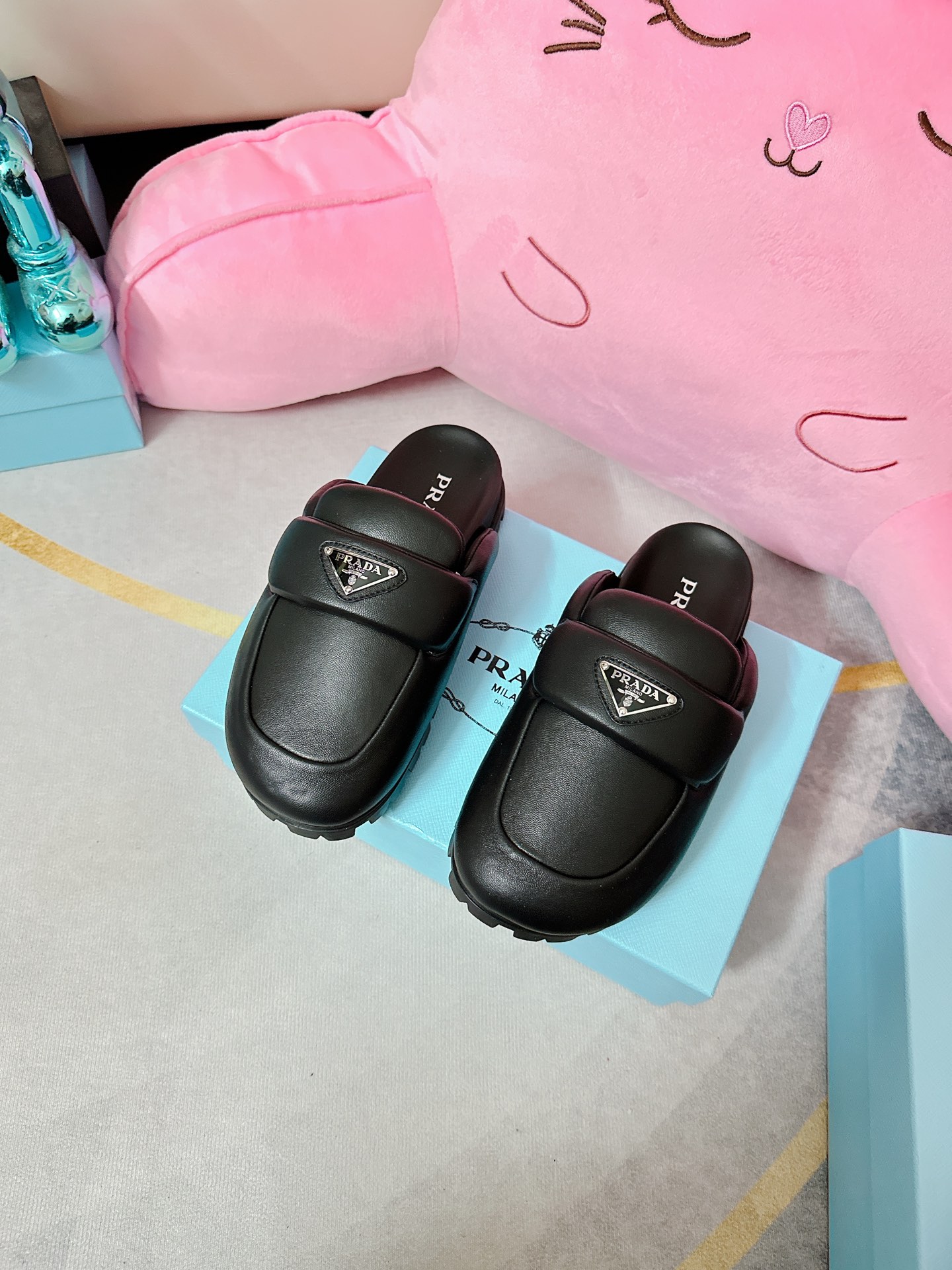 Pra*a Soft Padded Nappa Sabots Black For Women 0.8 in/ 2cm 1S084N_2DL8_F0002_F_020
