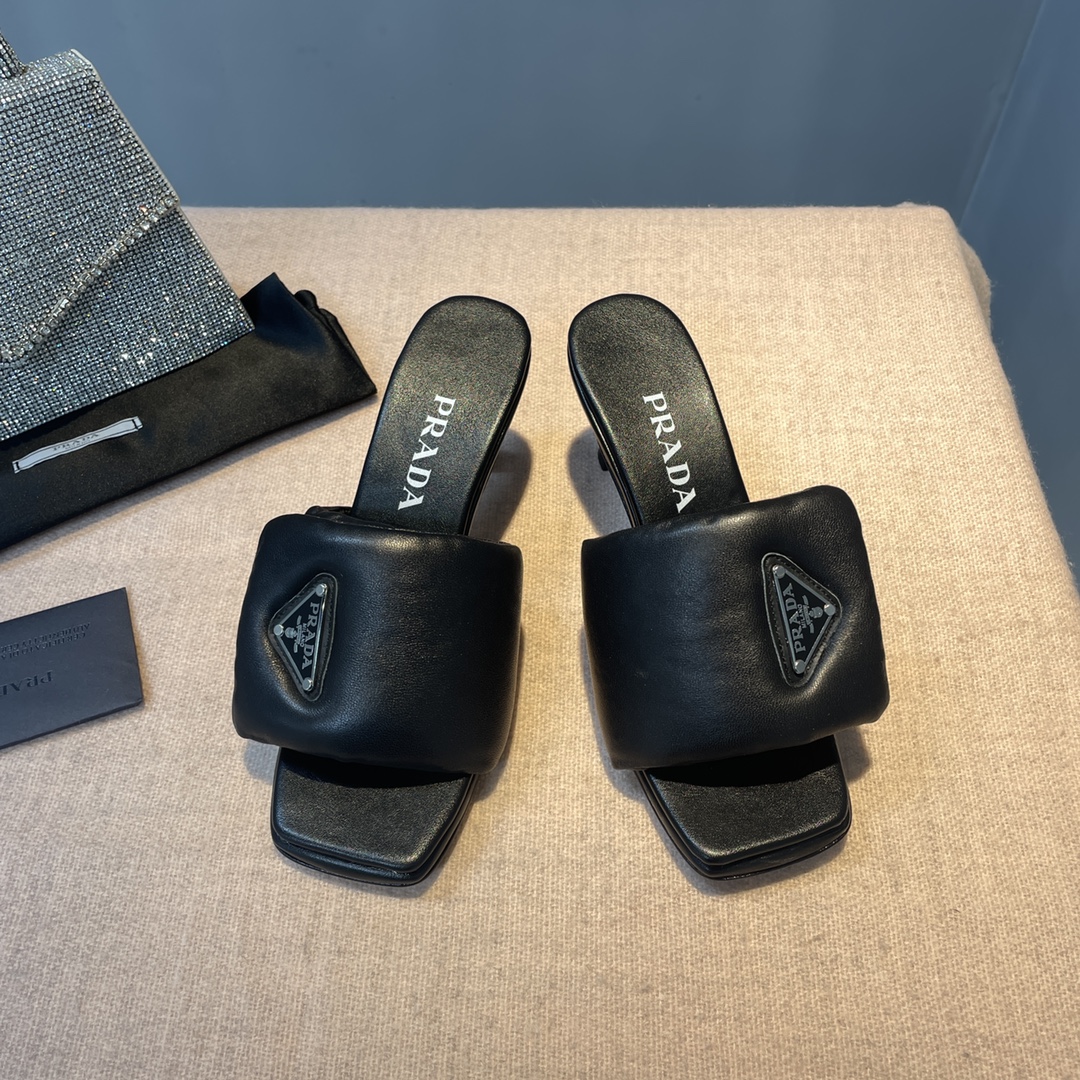 Pra*a Soft Padded Nappa Sandals Black For Women 2.6 in/ 6.5cm 1XX654_2DL8_F0002_F_065