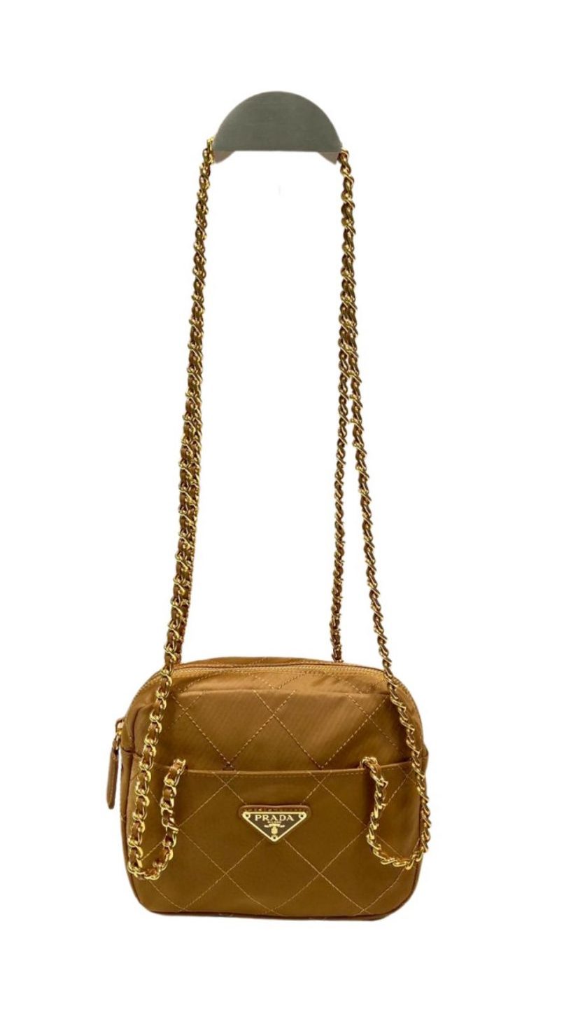 Pra*a Vintage Chain Rhombus Bag Brown/ Green Khaki For Women 7.5 in / 19 cm