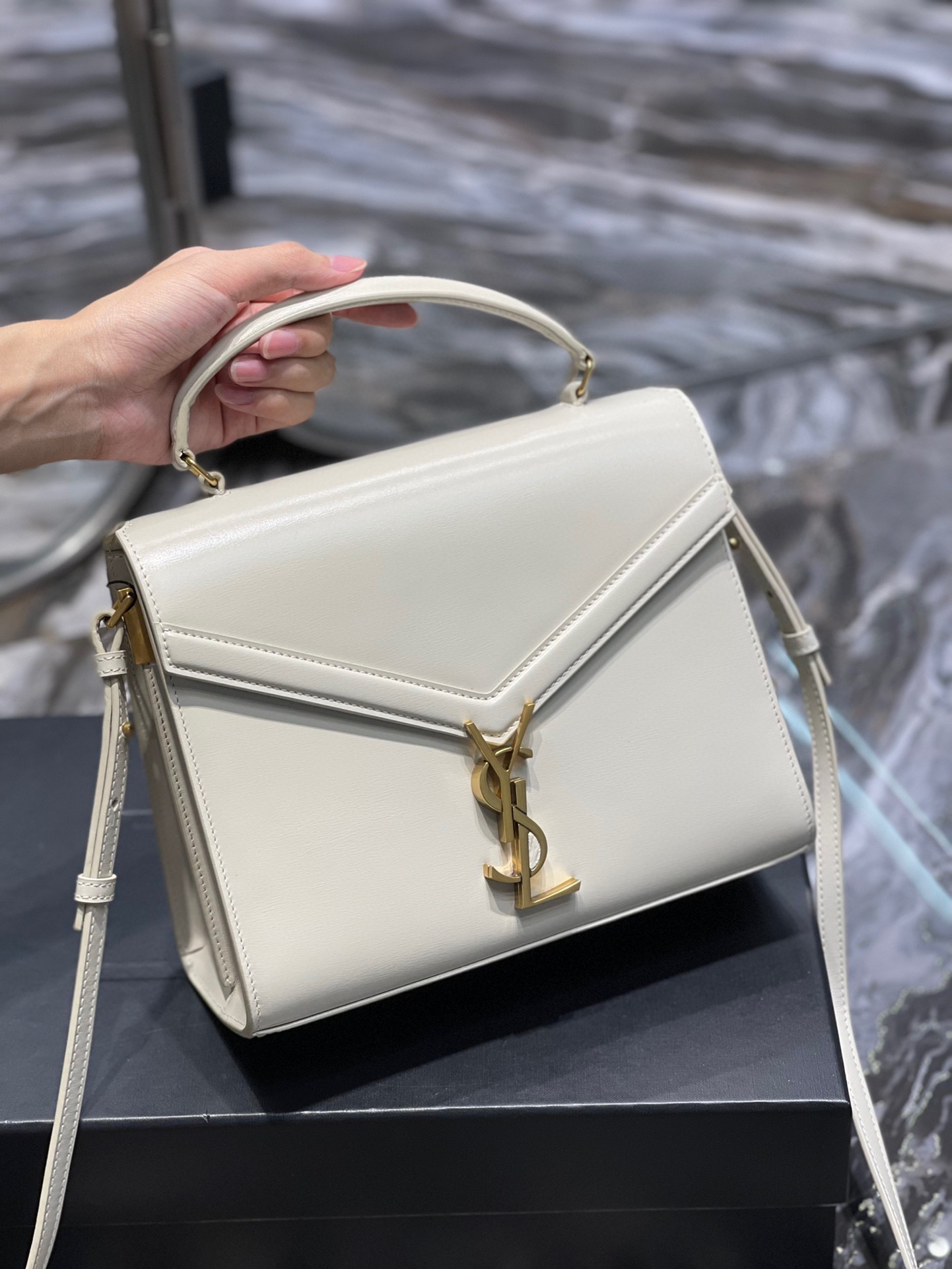 Sa1nt Lau*nt Cassandra Medium Top Handle Bag Black/White/Burgundy/Grey/Brown For Women‎ 9.6in/24.5cm