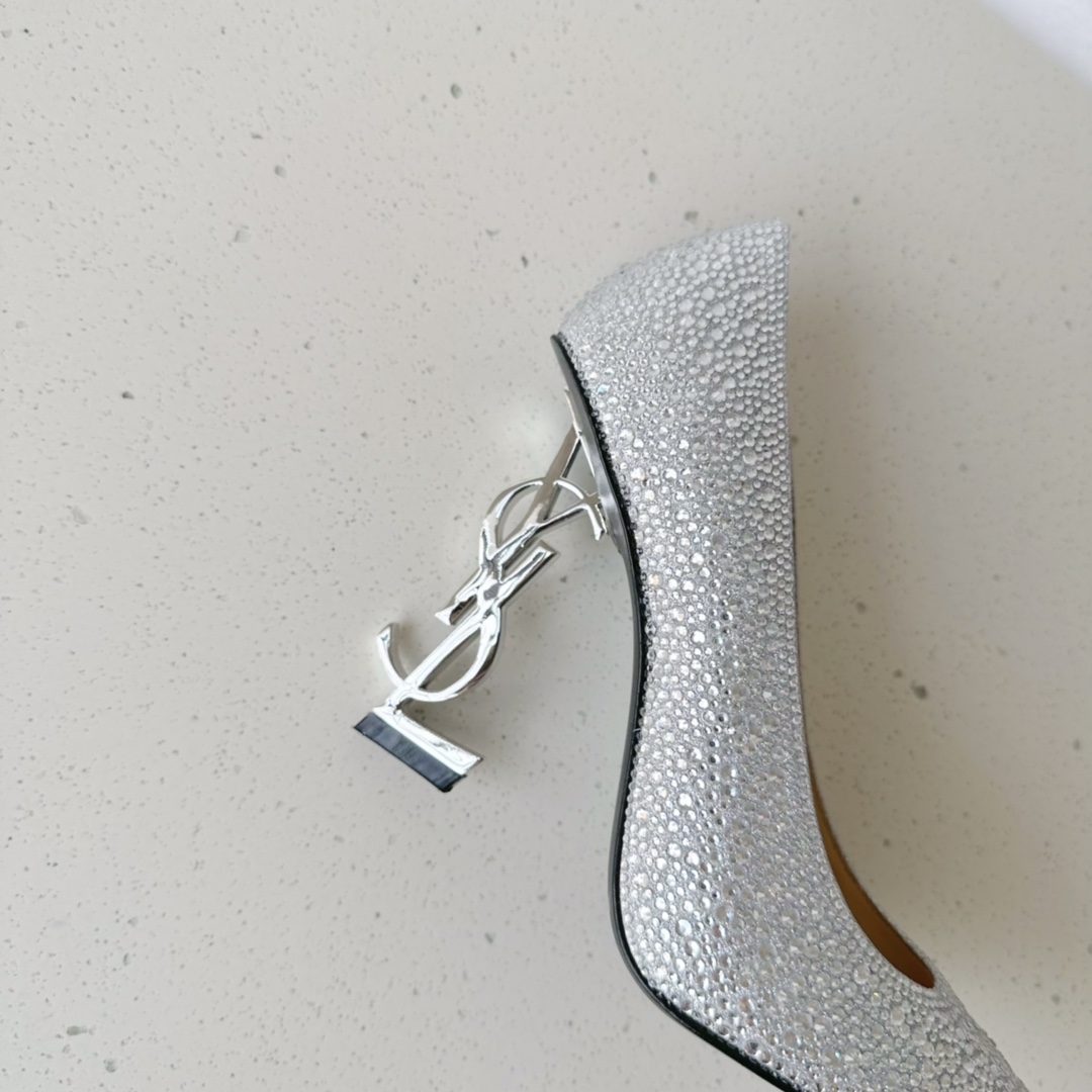 Sa1nt Lau*nt Opyum Pumps In Rhinestones Silver For Women