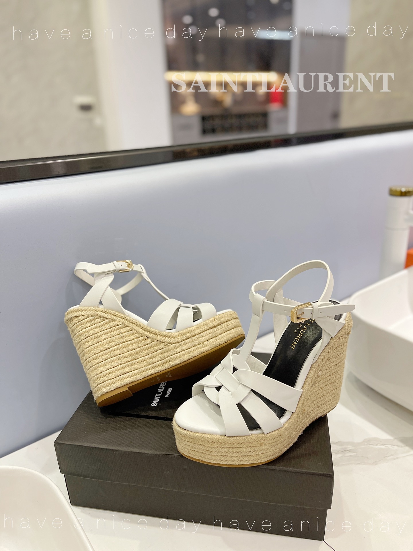 Sa1nt Lau*nt Tribute Espadrilles In Smooth White For Women 611924BZC009008