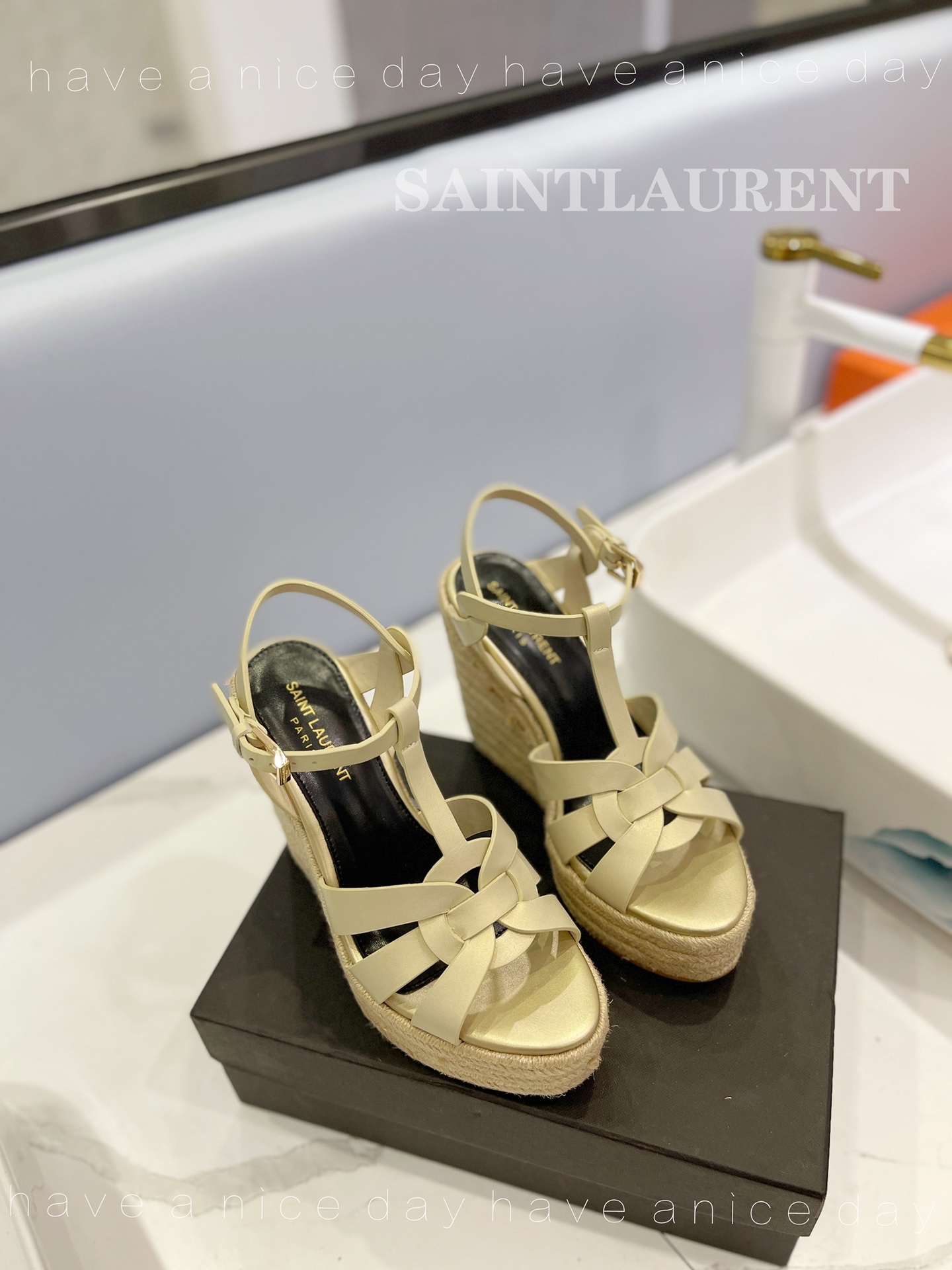 Sa1nt Lau*nt Tribute Espadrilles In Smooth Beige For Women