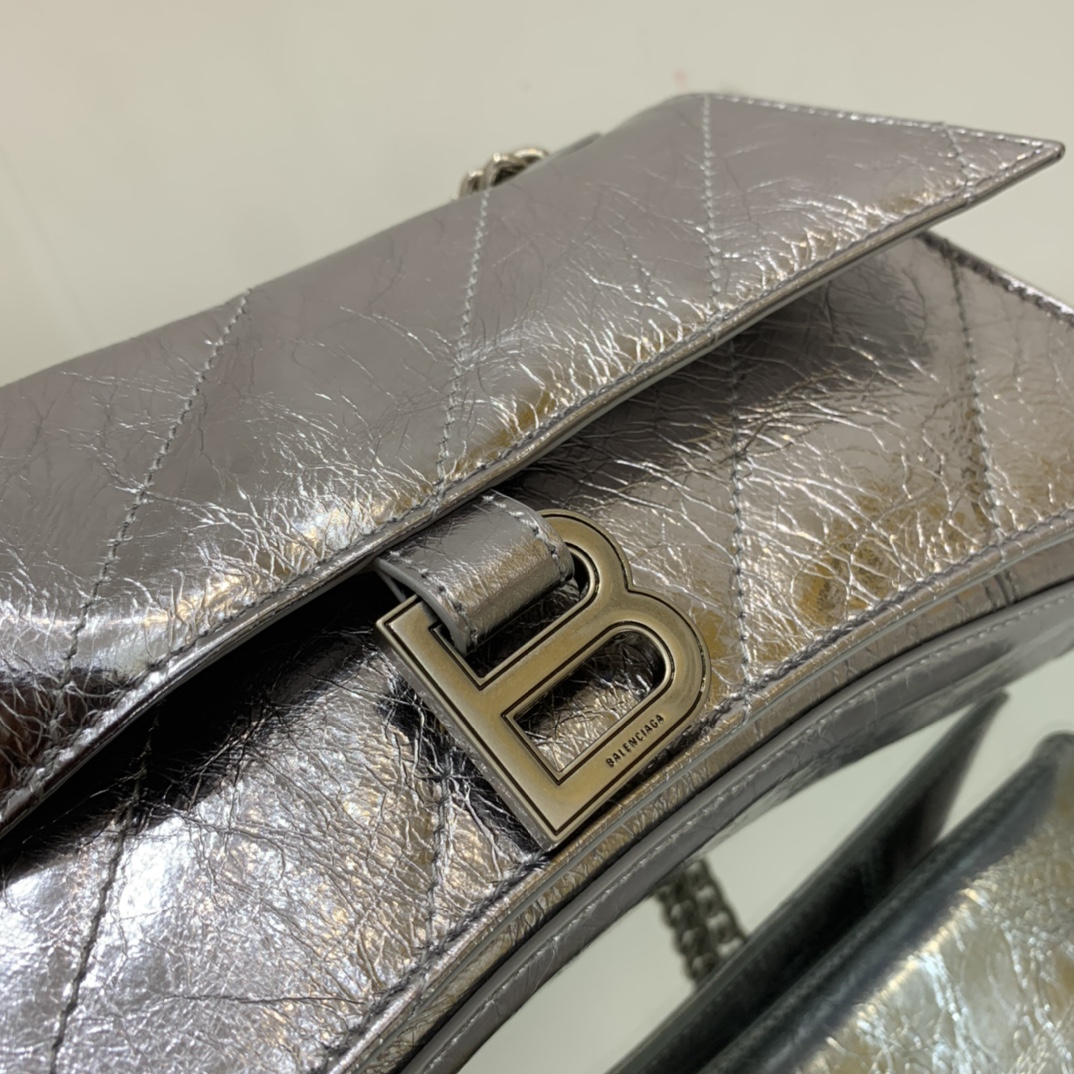 Ba1en*iaga Crush Small Chain Bag Quilted In Sliver Tone For Women 9.8in/25cm 716351210IW8110