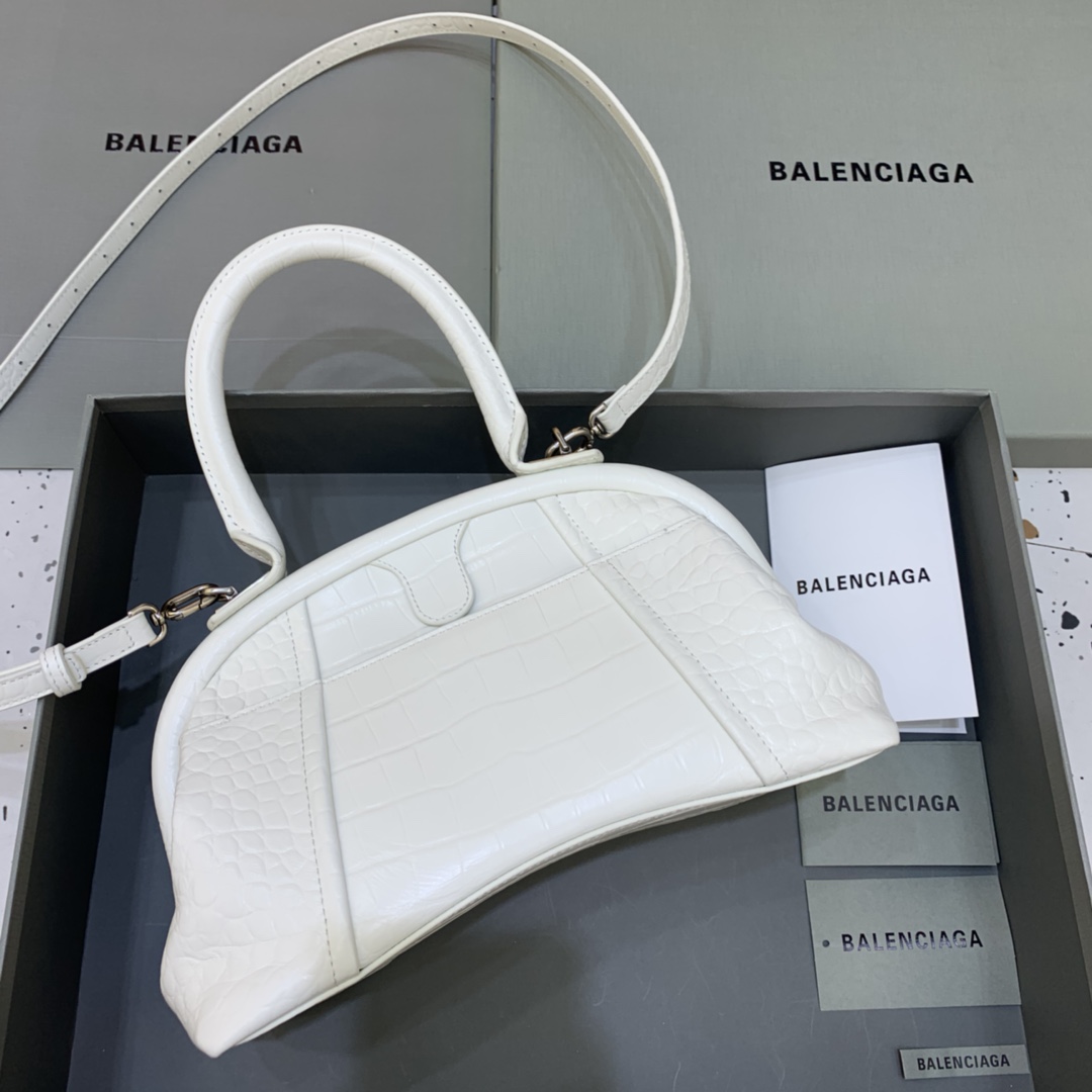 Ba1en*iaga Editor Small Top Handle Bag Embossed White For Women 10.6 in/27 cm