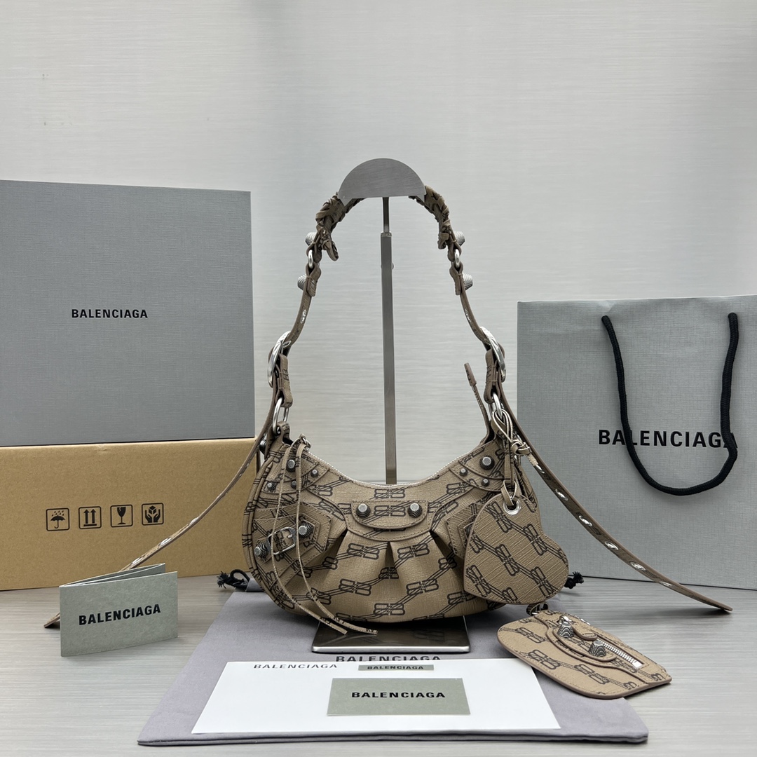 Ba1en*iaga Le Cagole XS Shoulder Bag Bb Monogram Coated Canvas In Beige For Women 10.2 in/26 cm
