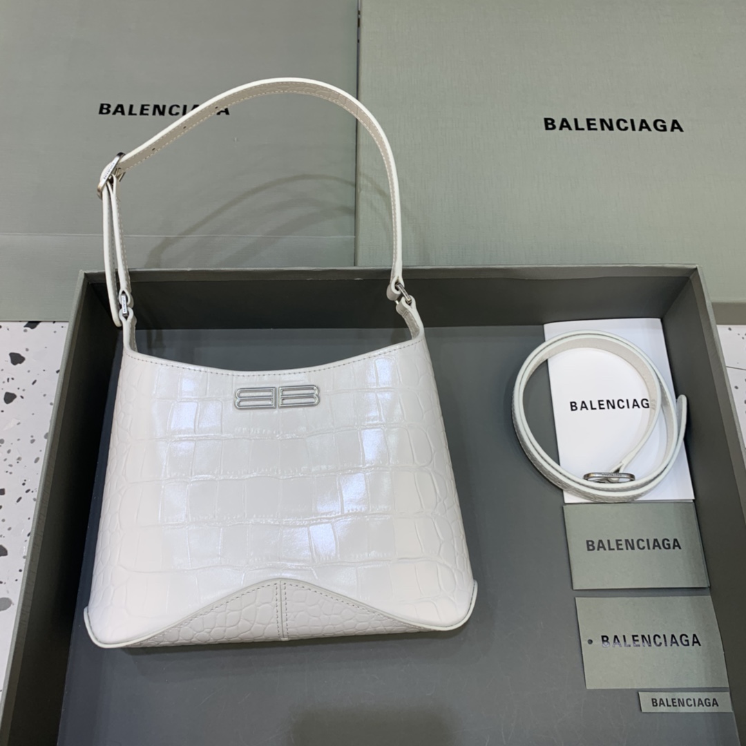 Ba1en*iaga Small Hobo Bag Embossed White For Women 9in/23 cm