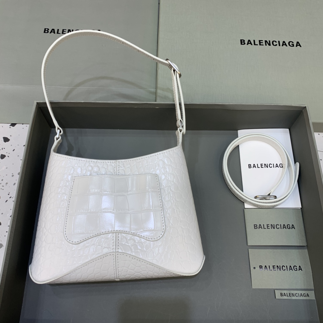 Ba1en*iaga Small Hobo Bag Embossed White For Women 9in/23 cm