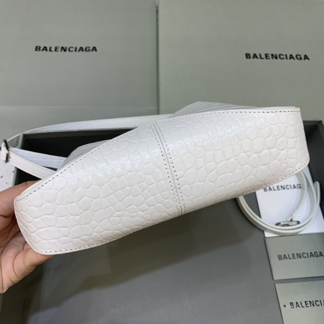 Ba1en*iaga Small Hobo Bag Embossed White For Women 9in/23 cm