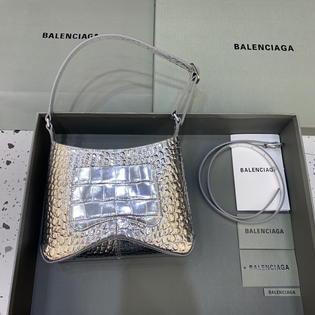 Ba1en*iaga Small Hobo Bag Metalic Sliver Tone For Women 9in/23 cm