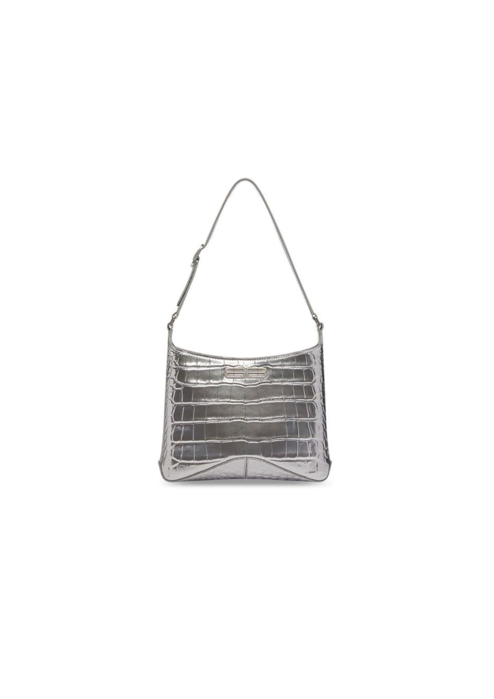 Ba1en*iaga Small Hobo Bag Metalic Sliver Tone For Women 9in/23 cm