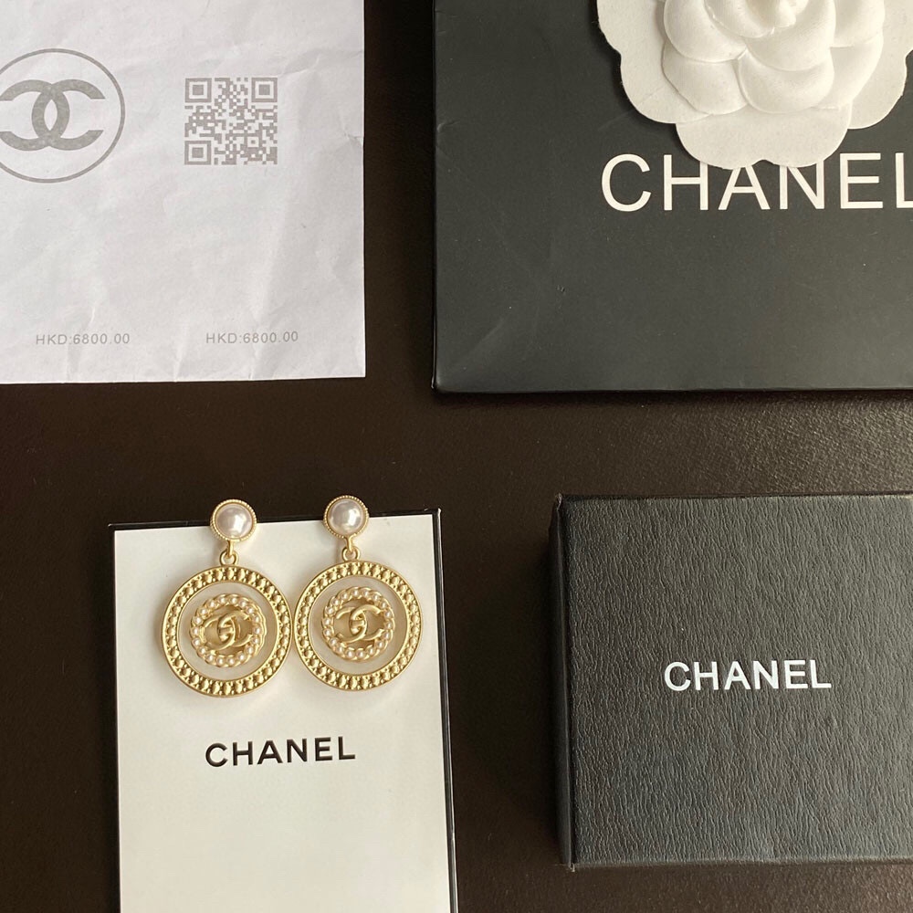 Ch**el Concentric Circles Earrings Gold Tone For Women