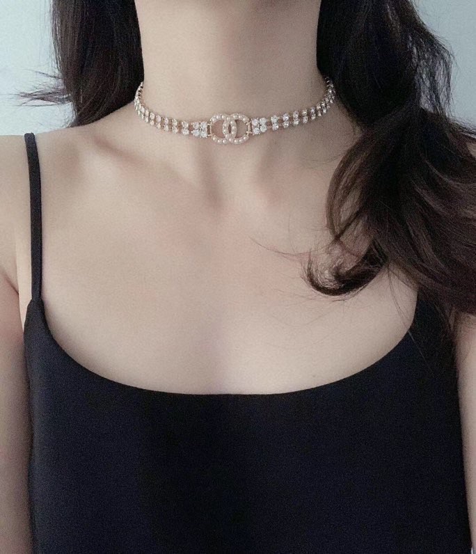 Ch**el D1am0nd Necklace Gold For Women
