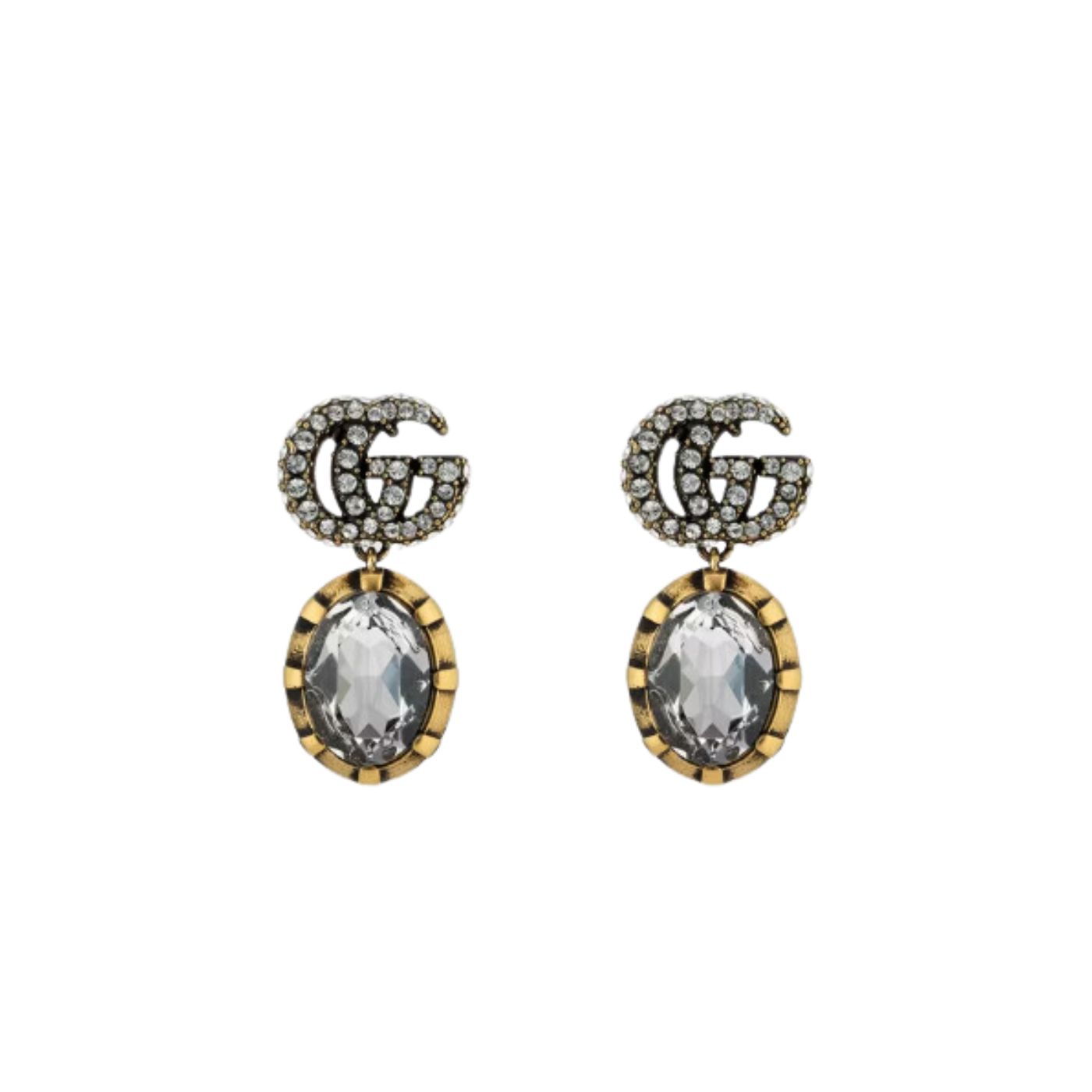 Gvc*1 Double G Earrings With Crystals Gold Tone For Women 629659 J1D50 8066