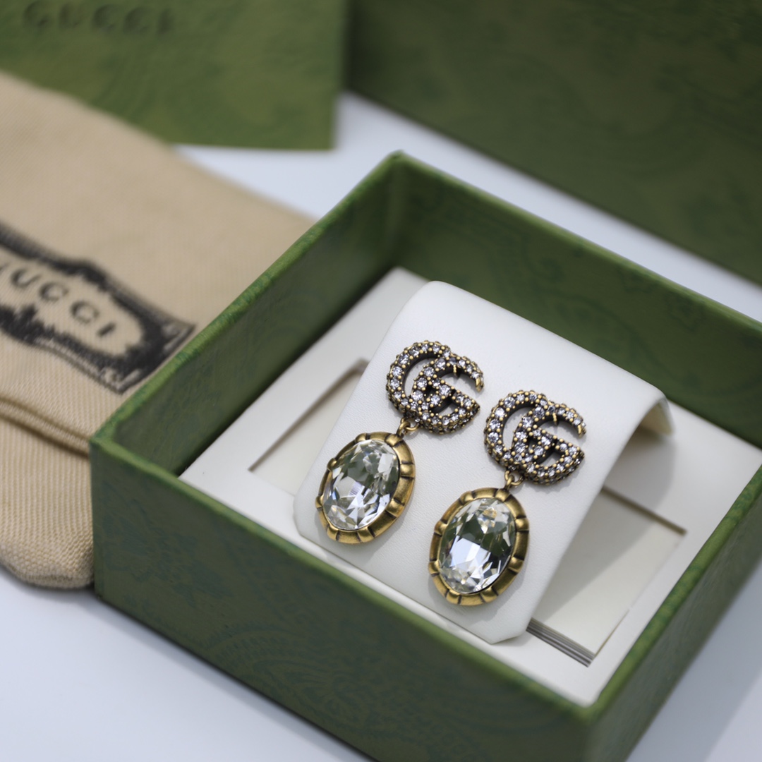 Gvc*1 Double G Earrings With Crystals Gold Tone For Women 629659 J1D50 8066