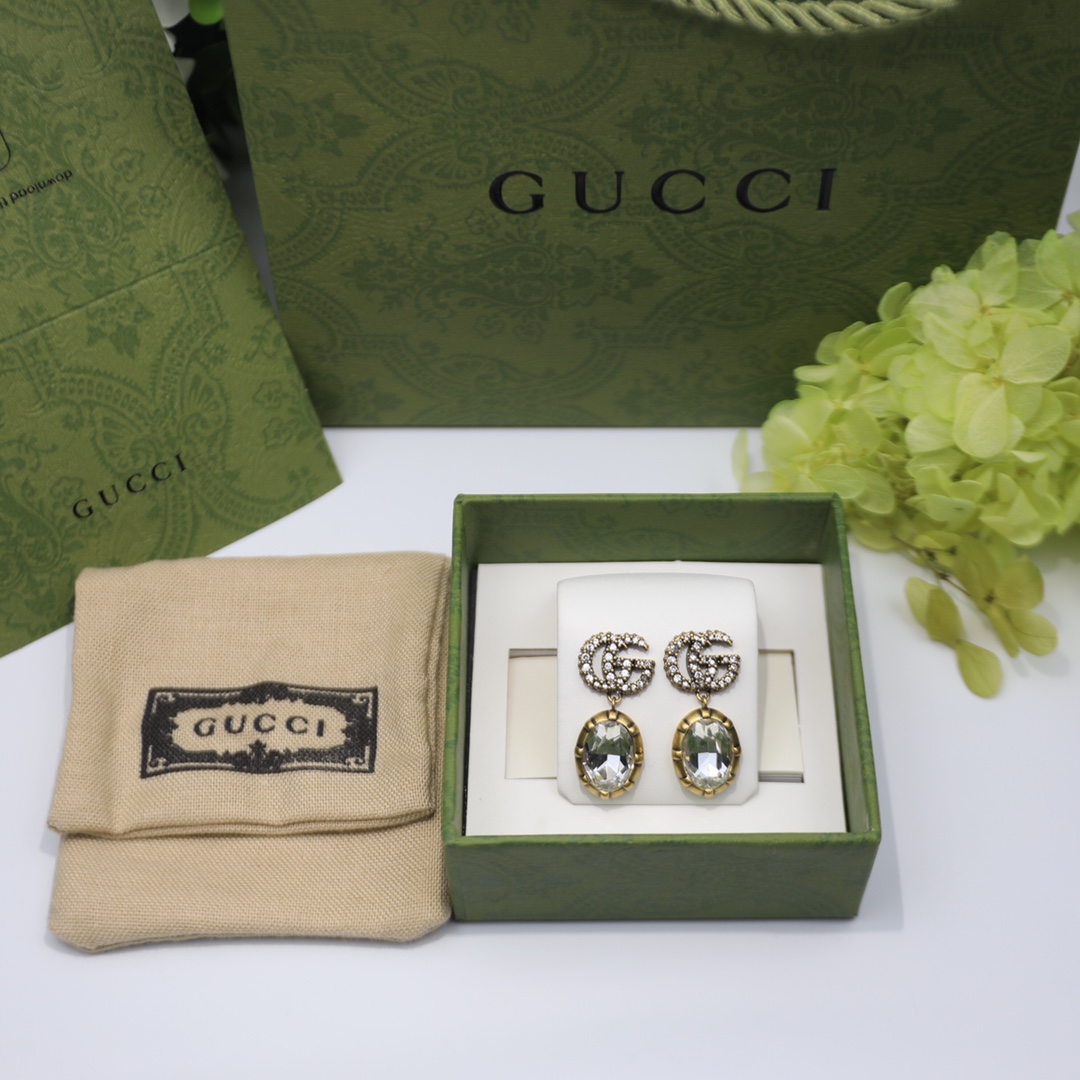 Gvc*1 Double G Earrings With Crystals Gold Tone For Women 629659 J1D50 8066