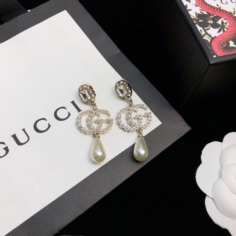 Gvc*1 Douple G Pearl Frame Earrings Gold Tone For Women