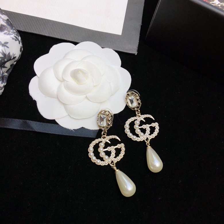 Gvc*1 Douple G Pearl Frame Earrings Gold Tone For Women