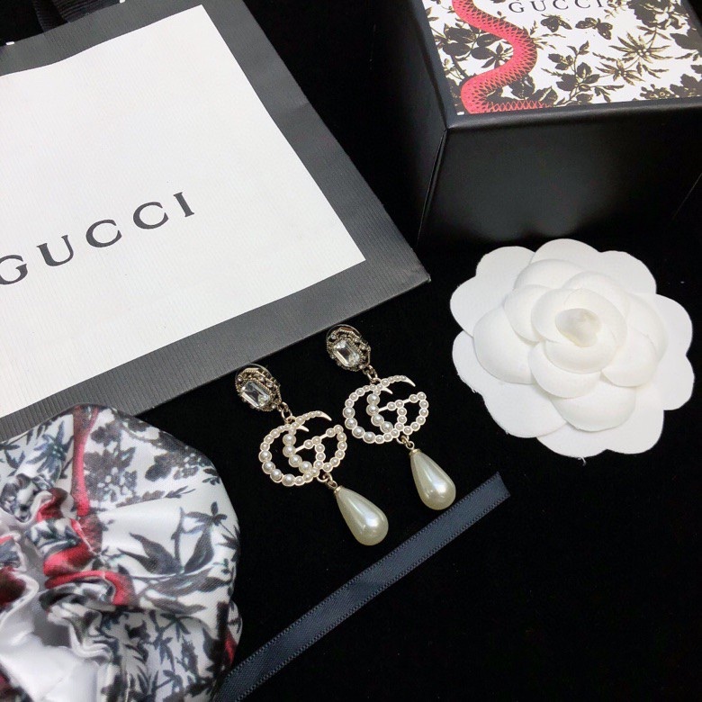 Gvc*1 Douple G Pearl Frame Earrings Gold Tone For Women