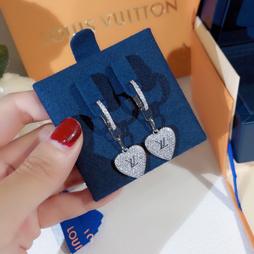 L0vis Vvtt0n Engraving LV Signature Twinkle Earrings Silver Tone For Women