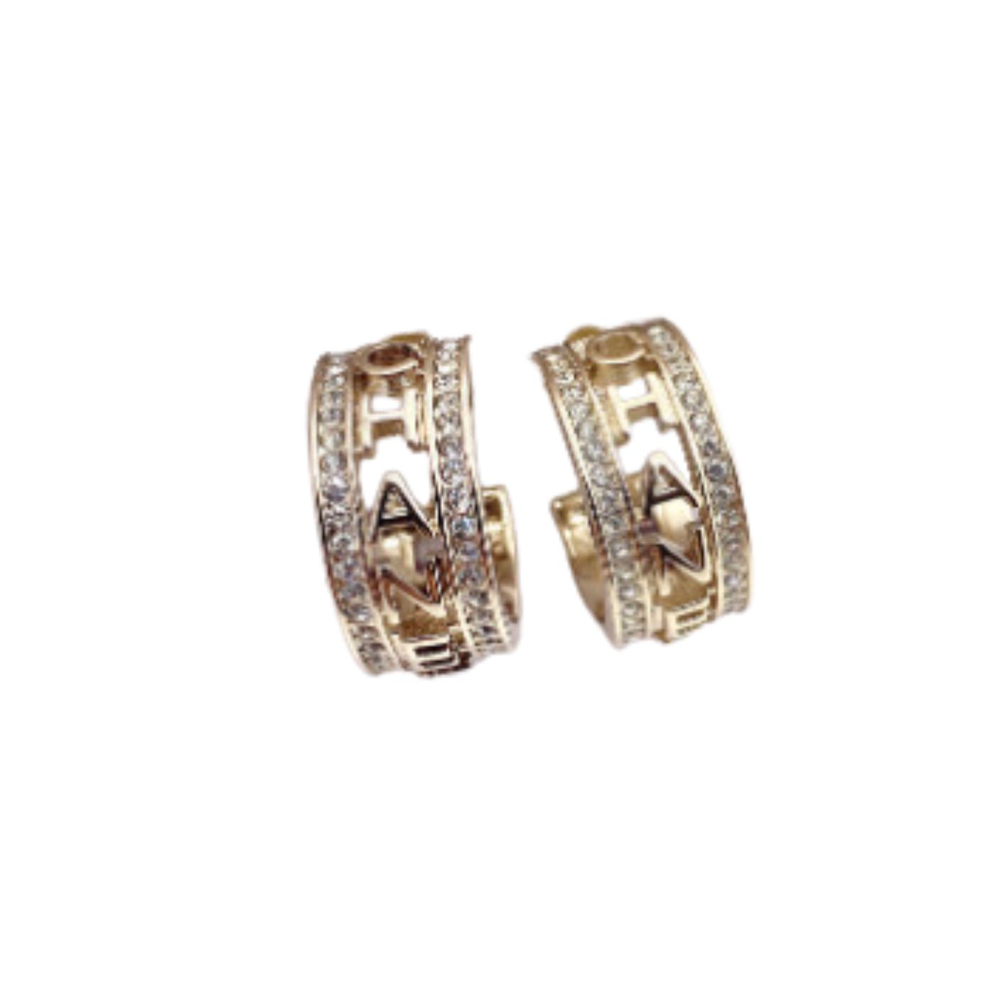 Ch**el Engraving The Letter C-H-A-N-E-L Earrings Gold Tone For Women