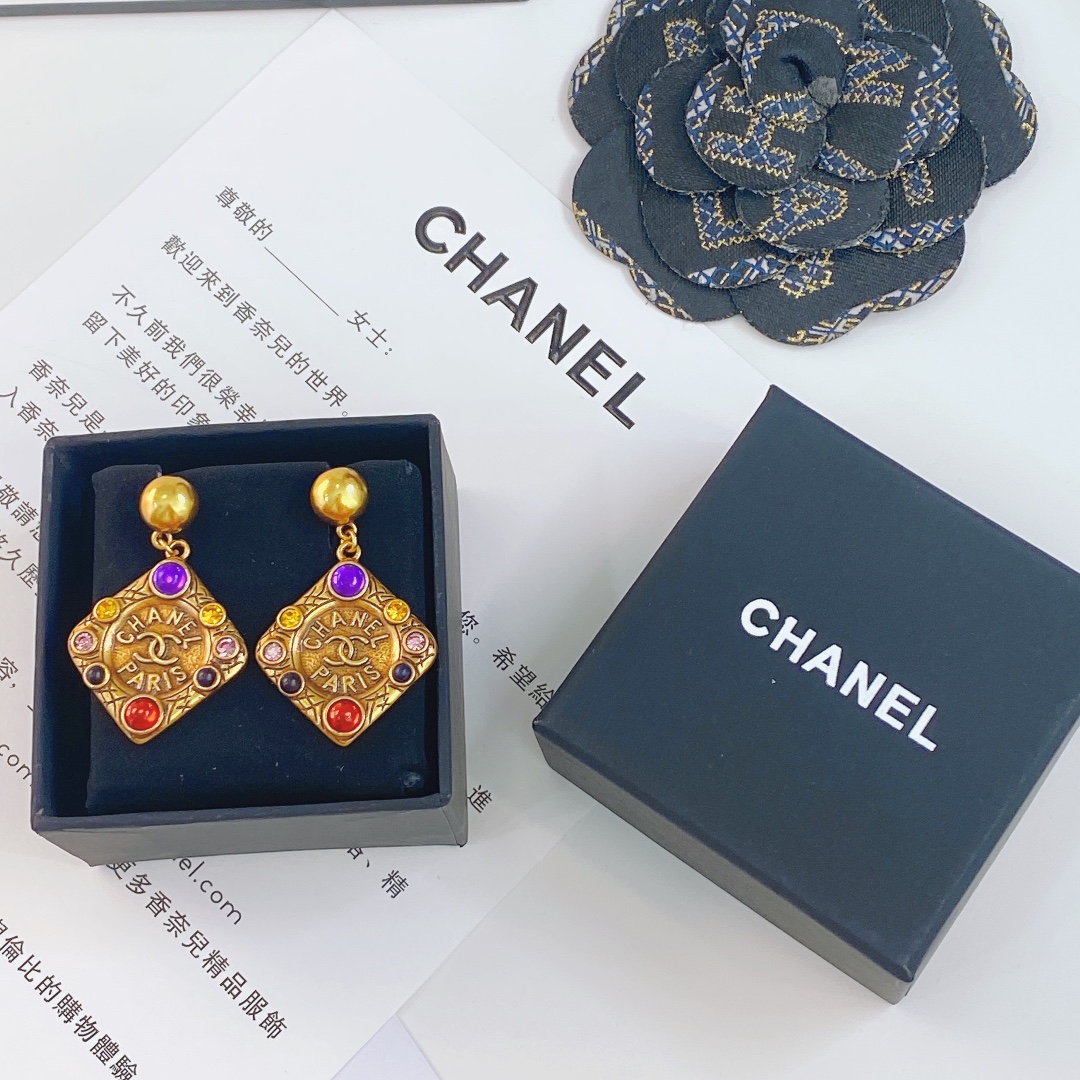 Ch**el Glass Earrings Gold For Women