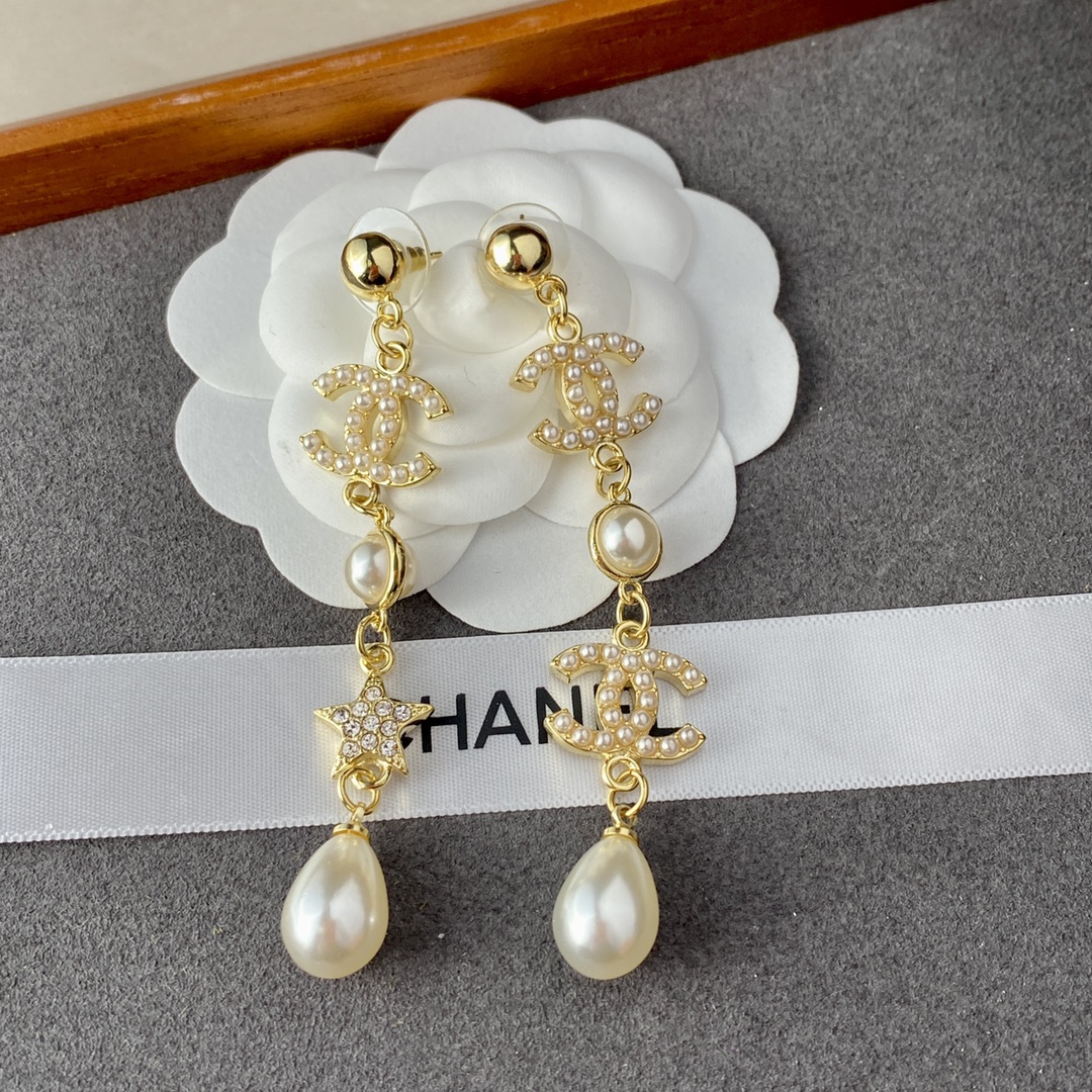 Ch**el Large Asymmetrical Earrings Gold For Women