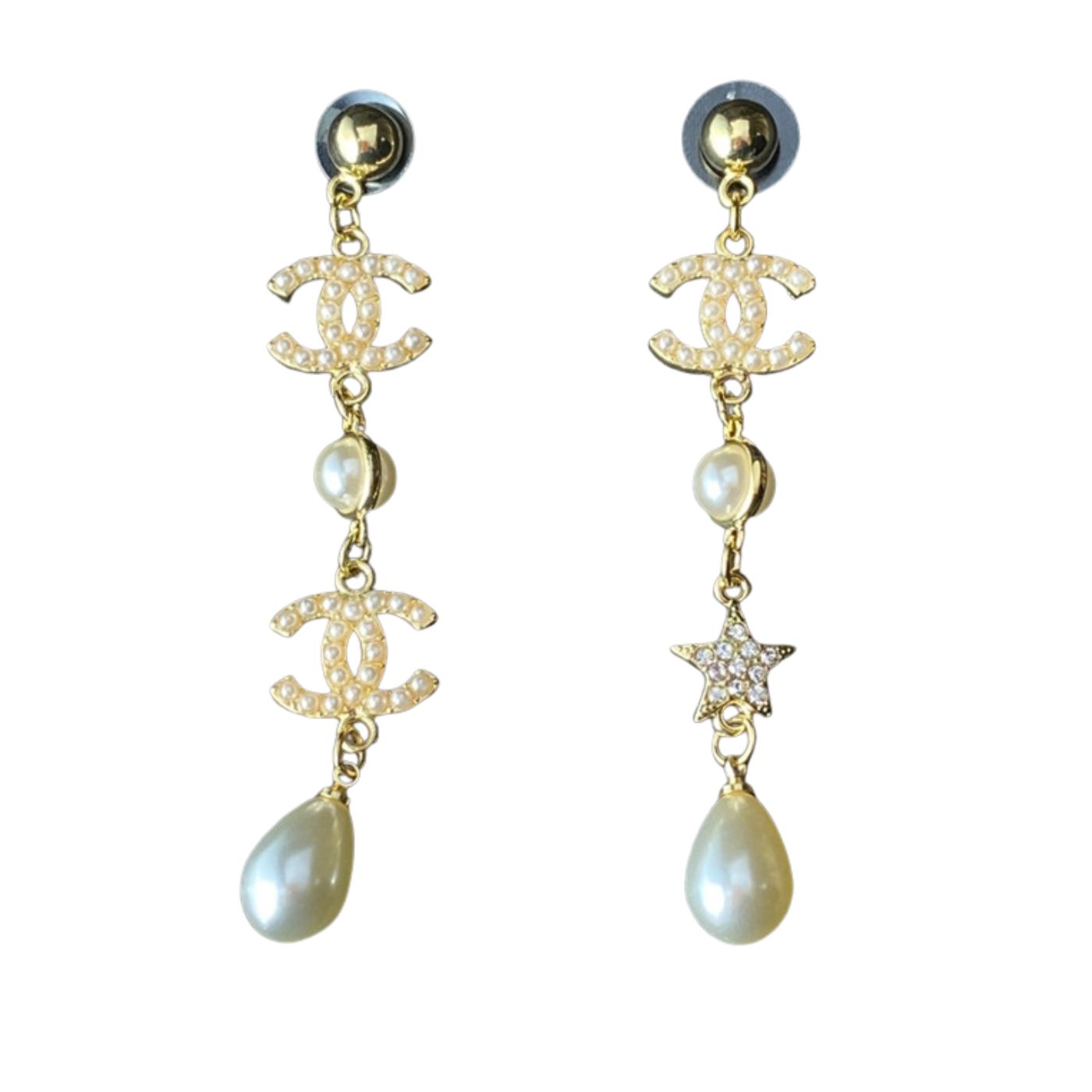 Ch**el Large Asymmetrical Earrings Gold For Women