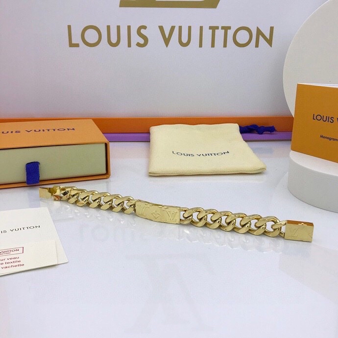 L0vis Vvtt0n Monogram Chain Bracelet Gold Tone For Men